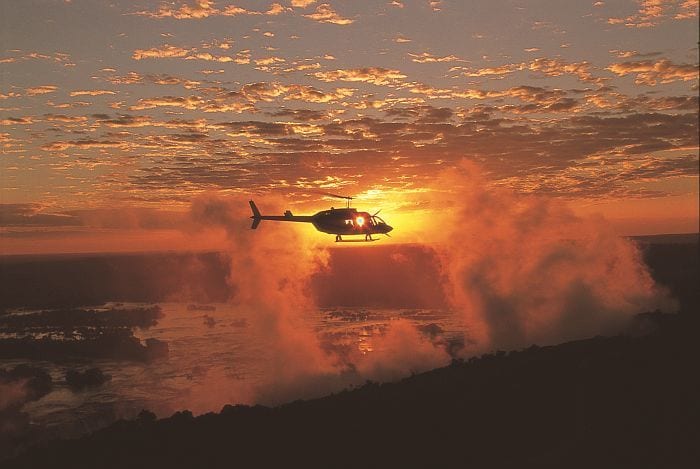 Victoria Falls - helicopter at sunset