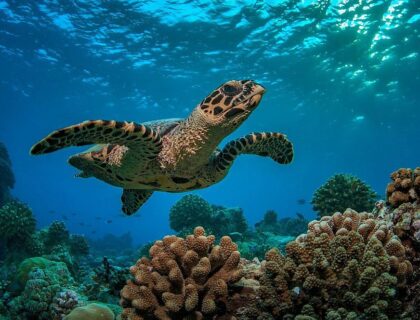 Seychelles diving holidays - diving with turtles