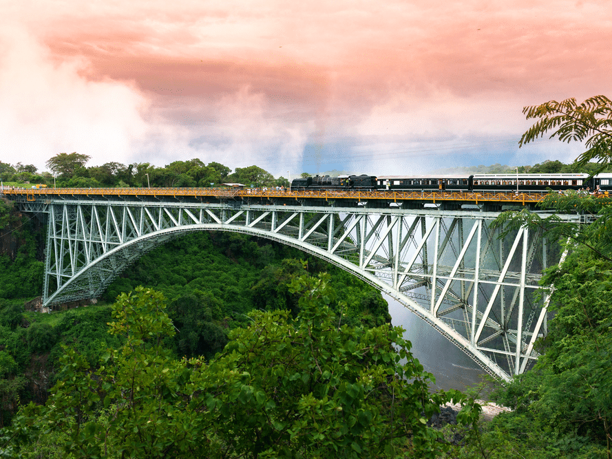 Victoria Falls train over bridge