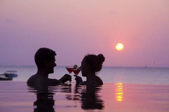 Sunset cocktails at the pool at a Zanzibar beach resort (Z Hotel)